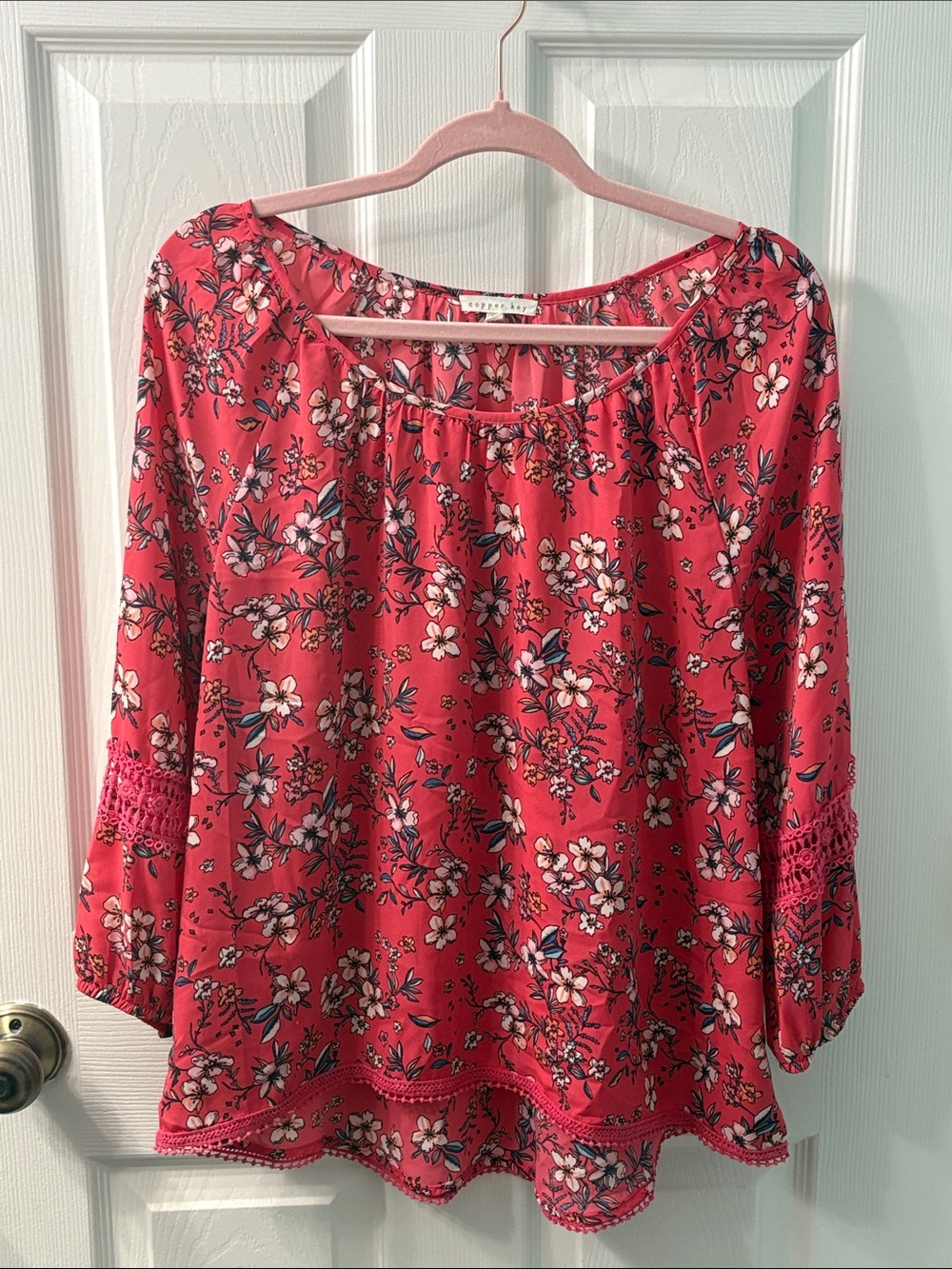Copper Key Coral Floral Blouse